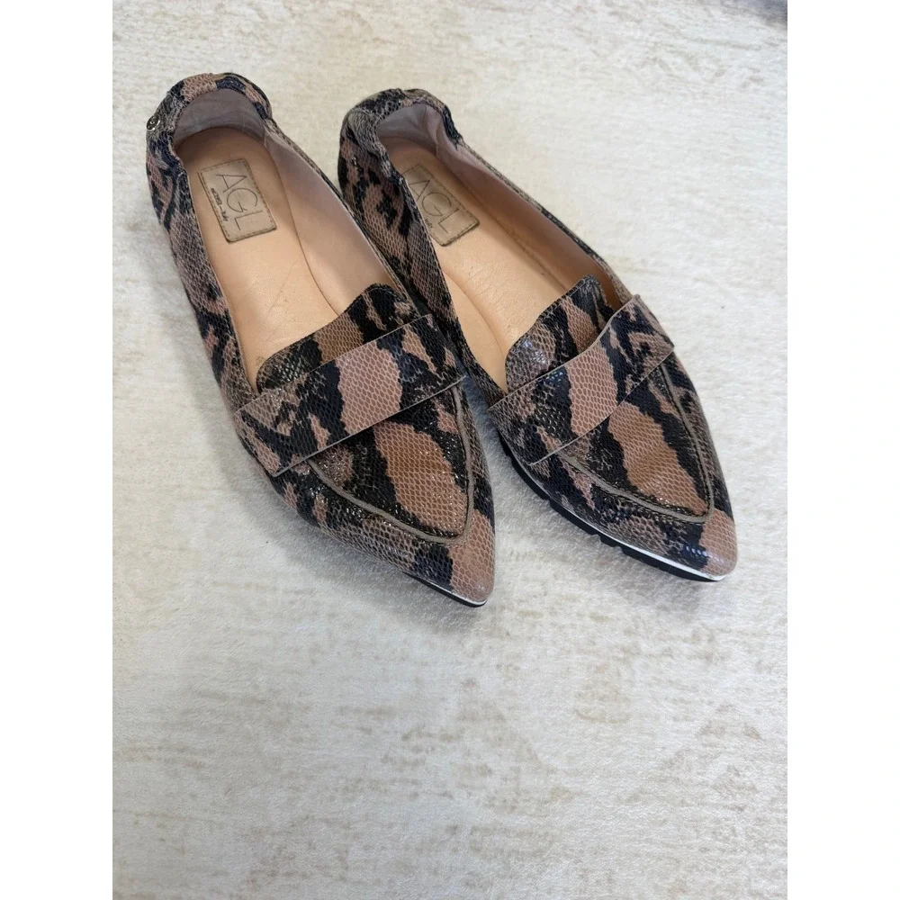 AGL Attilio Giusti Leombruni Snakeskin Pointed Toe Loafers N538078 Brown 40.5